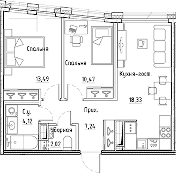 2-комнатная квартира 55.67 м², 5/10 эт., ЖК «LEGENDA Лисичанская 22»